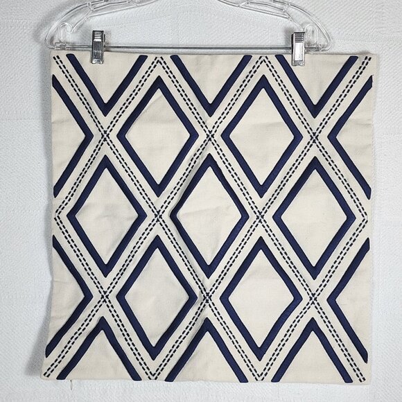 Other - Geometric Diamond Pattern Blue and White Single Zip Throw Pillow Cover 19”x19”